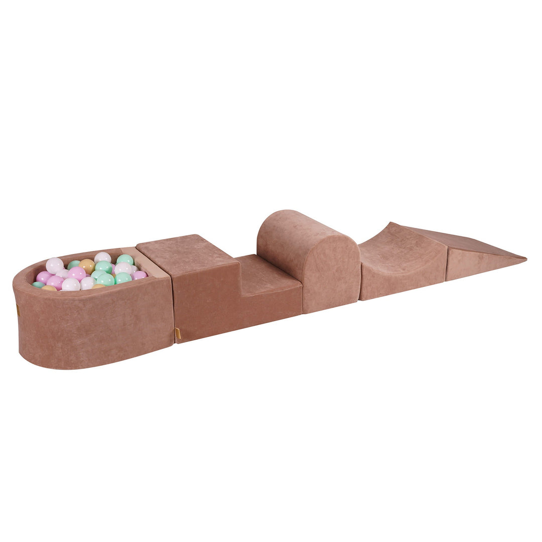 Velvet Beige Foam Play Set with Small Ball Pit With 100 Balls