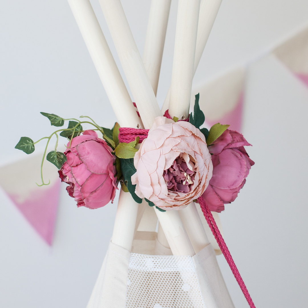 Guirlande de fleurs de pivoines pour décoration de tipi - Accessoire pour tipi