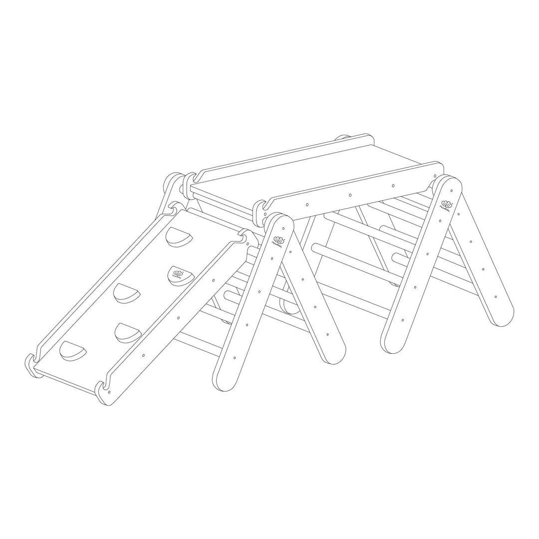 Triangle d'escalade avec toboggan et structure d'escalade