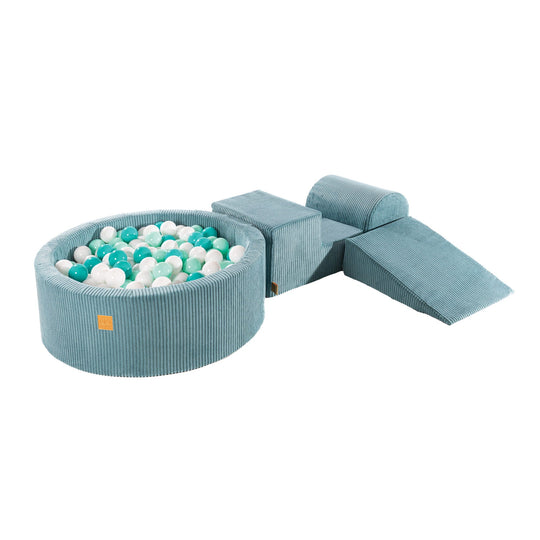 New Aesthetic Corduroy Turquoise Foam Play Set with Round Ball Pit