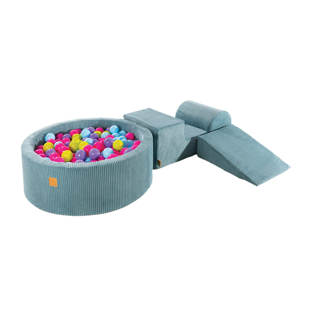 New Aesthetic Corduroy Turquoise Foam Play Set with Round Ball Pit