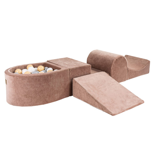 Velvet Beige Foam Play Set with Small Ball Pit With 100 Balls