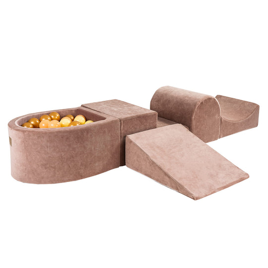 Velvet Beige Foam Play Set with Small Ball Pit With 100 Balls