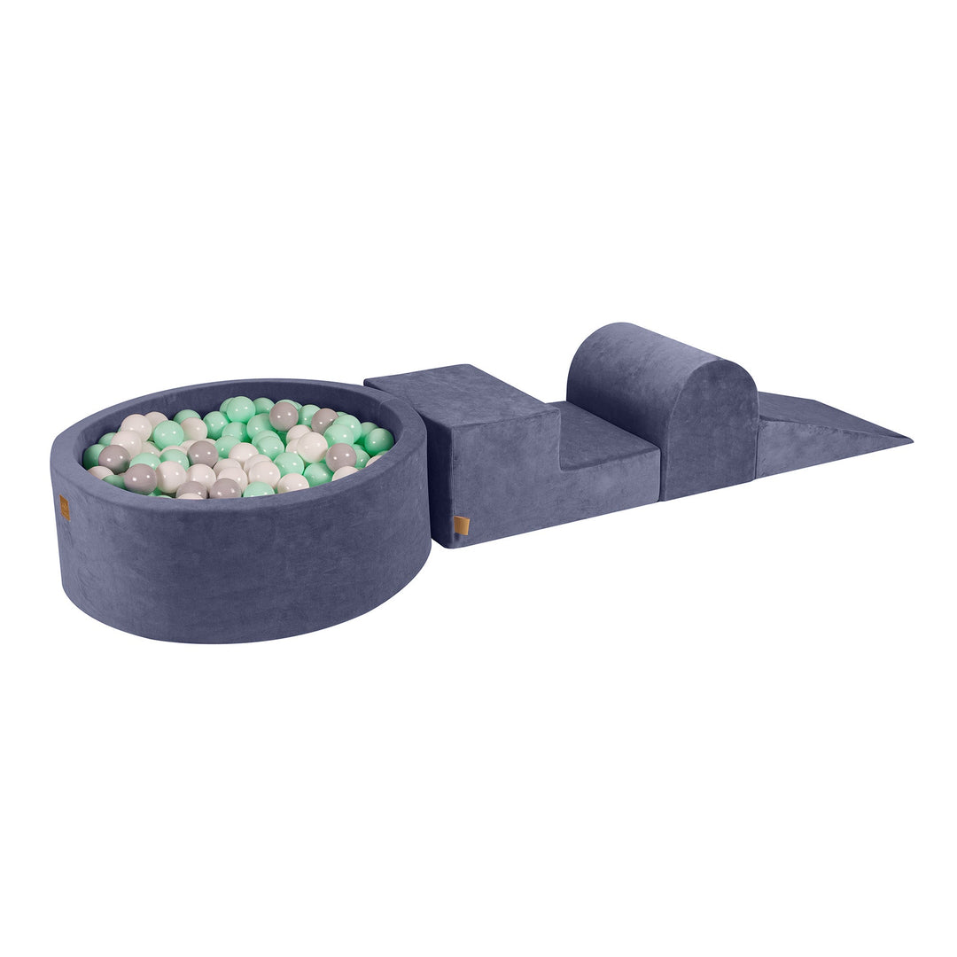 Velvet Blue-Gray Foam Play Set with Round Ball Pit