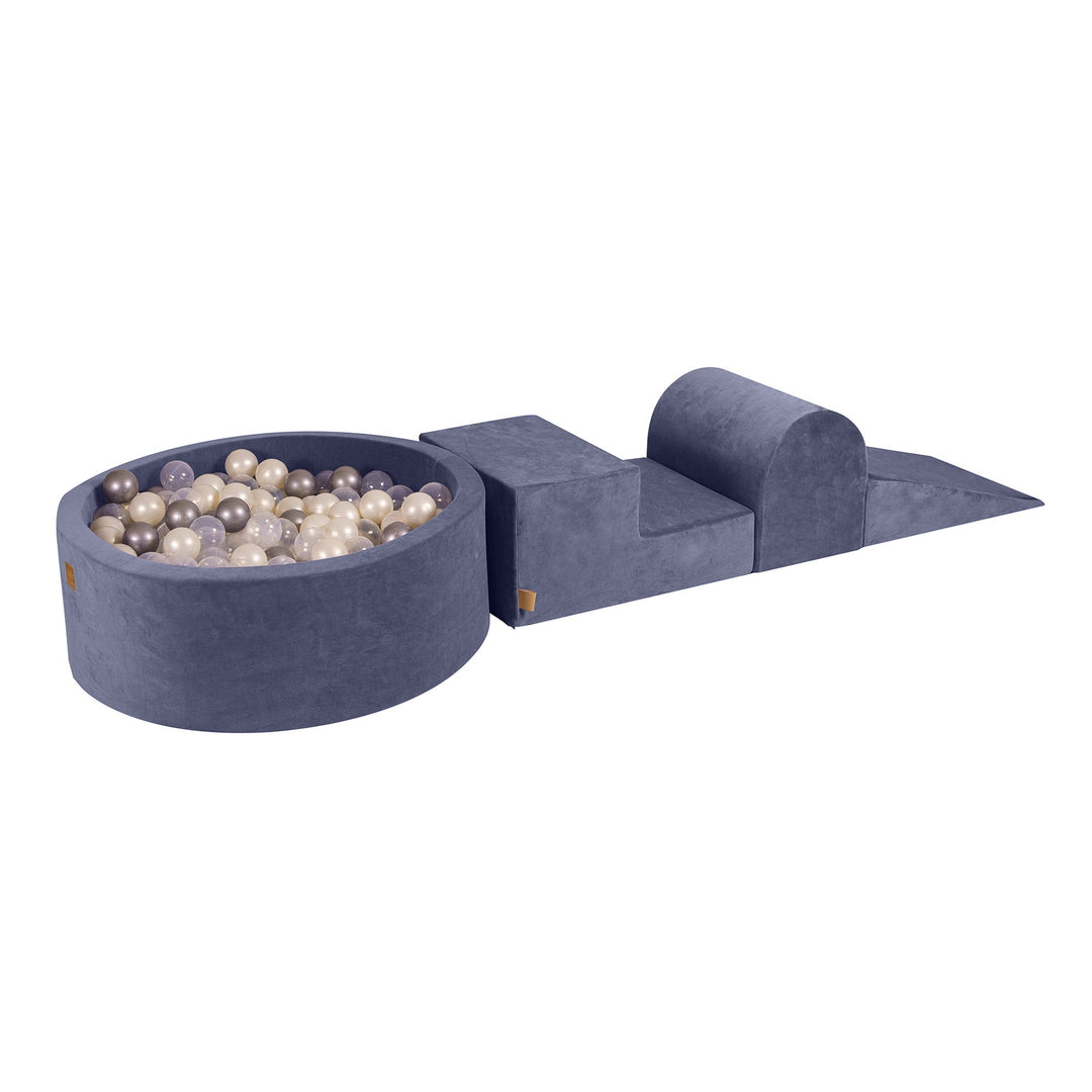 Velvet Blue-Gray Foam Play Set with Round Ball Pit