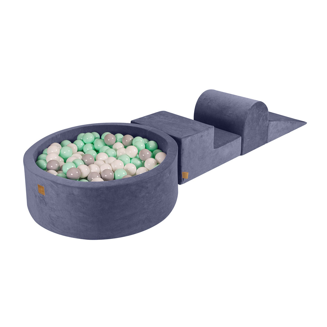 Velvet Blue-Gray Foam Play Set with Round Ball Pit