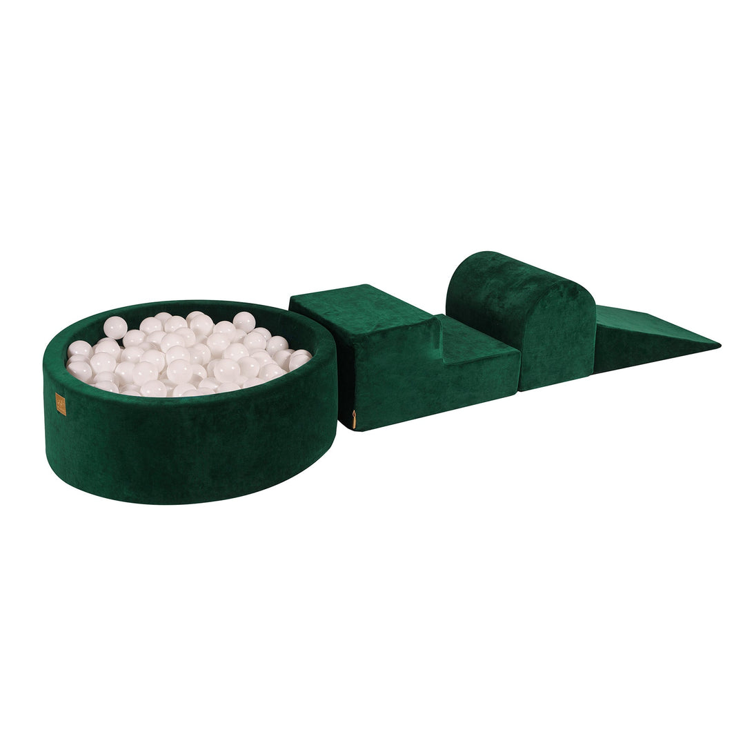 Velvet Dark Green Foam Play Set with Round Ball Pit