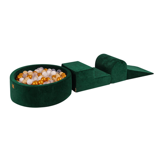 Velvet Dark Green Foam Play Set with Round Ball Pit