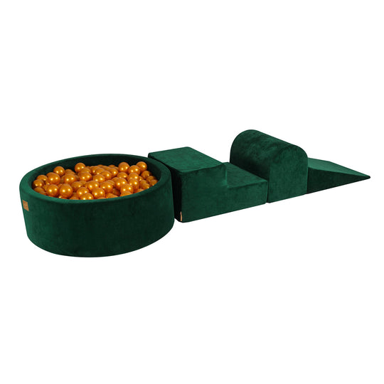 Velvet Dark Green Foam Play Set with Round Ball Pit