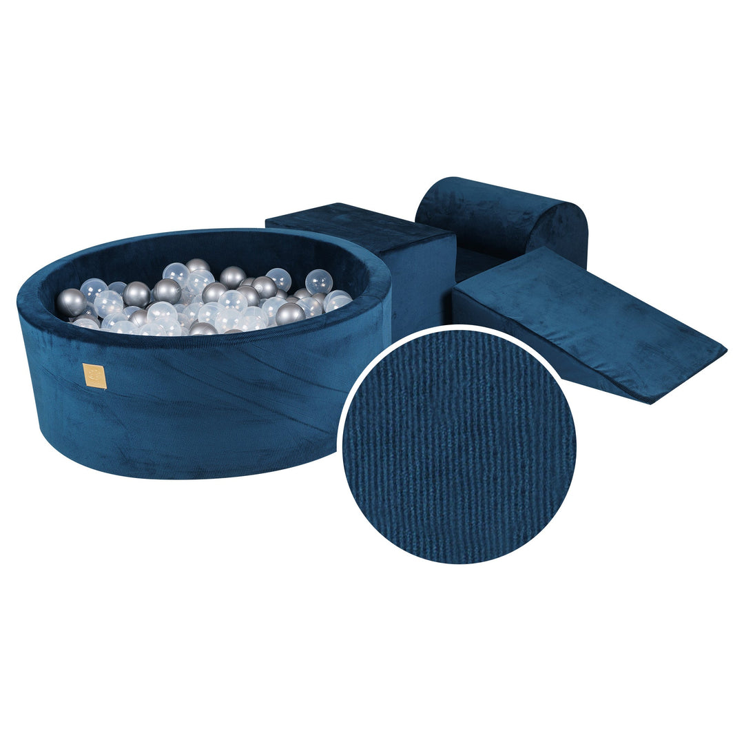 Velvet Corduroy Blue Marine Foam Play Set with Round Ball Pit