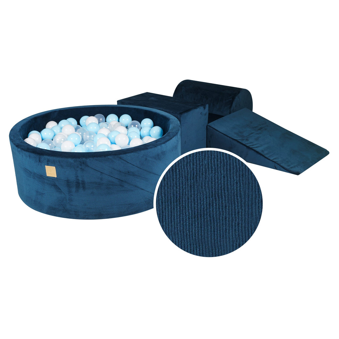 Velvet Corduroy Blue Marine Foam Play Set with Round Ball Pit