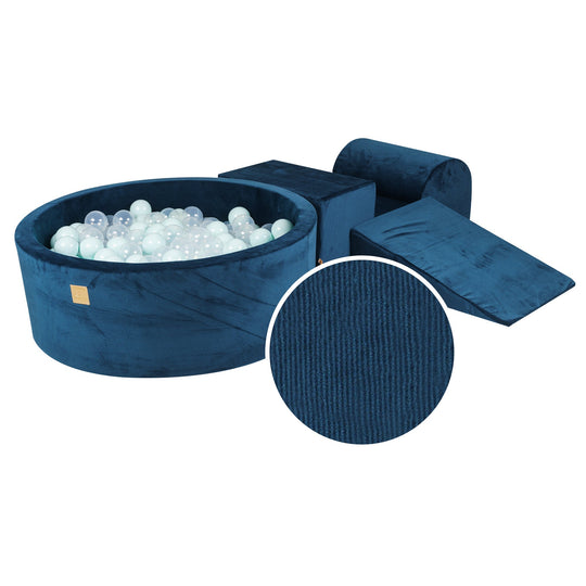 Velvet Corduroy Blue Marine Foam Play Set with Round Ball Pit