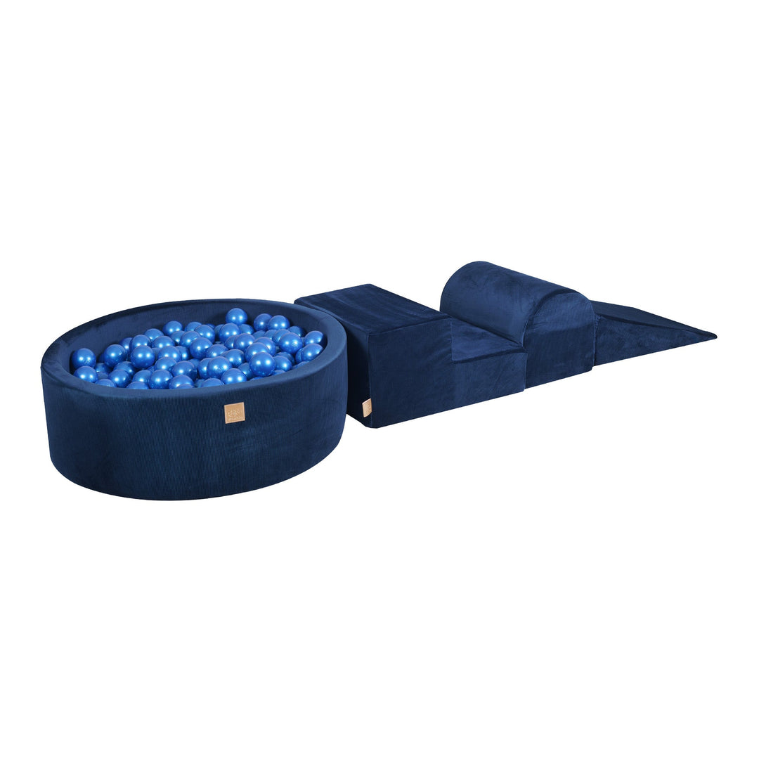 Velvet Corduroy Blue Marine Foam Play Set with Round Ball Pit