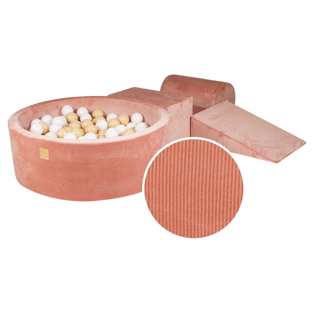 Velvet Corduroy Apricot Foam Play Set with Round Ball Pit