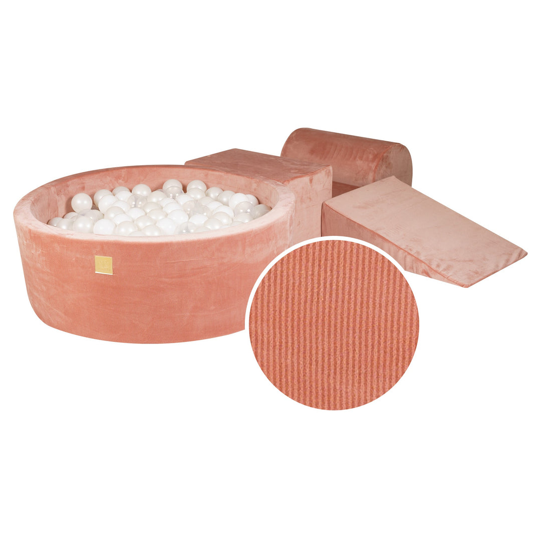 Velvet Corduroy Apricot Foam Play Set with Round Ball Pit