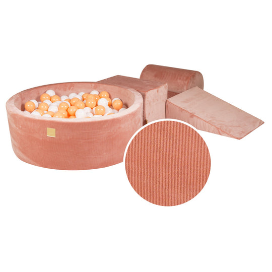 Velvet Corduroy Apricot Foam Play Set with Round Ball Pit