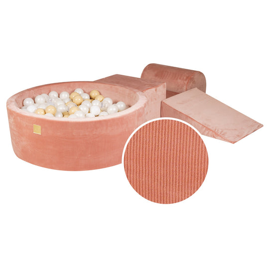 Velvet Corduroy Apricot Foam Play Set with Round Ball Pit