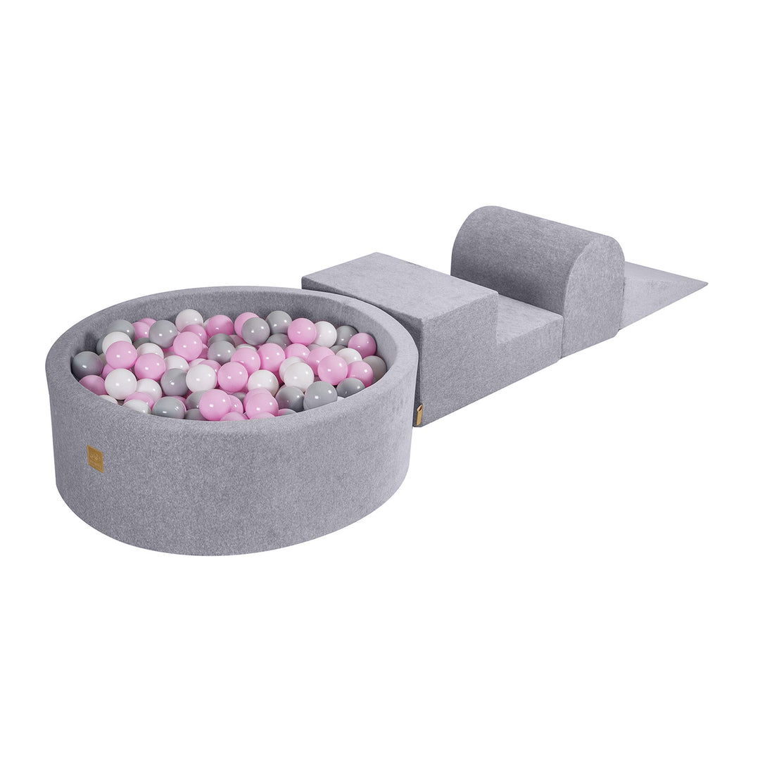 Velvet Light Gray Foam Play Set with Round Ball Pit