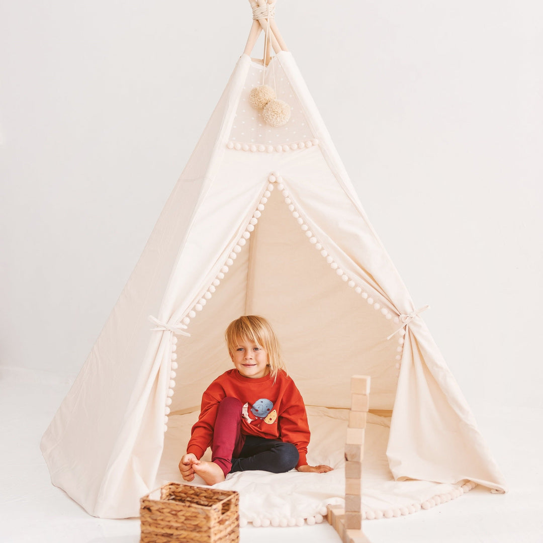 Tente tipi extra large pour enfants avec décoration à pompons