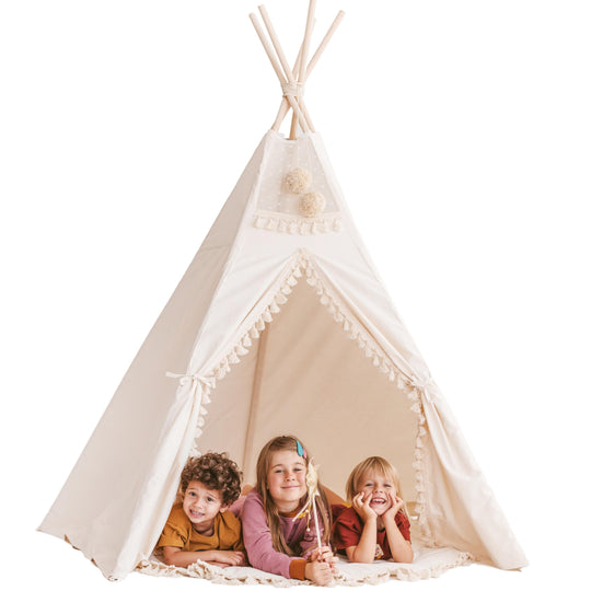 Tente tipi extra large pour l'intérieur avec décoration à pompons de style bohème