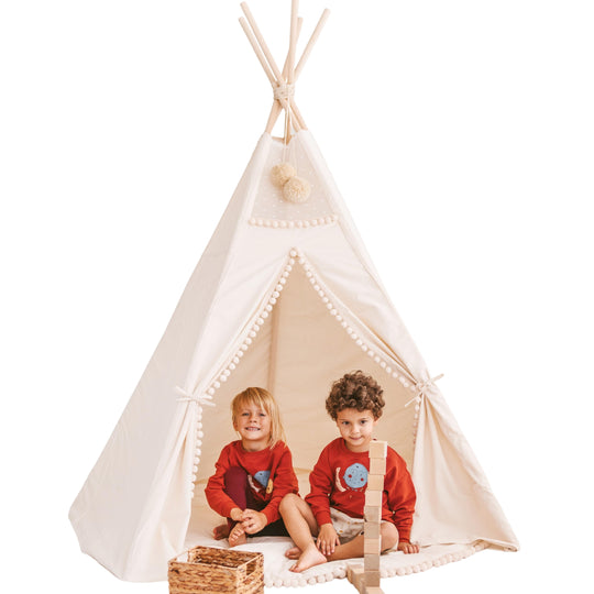 Tente tipi extra large pour enfants avec décoration à pompons