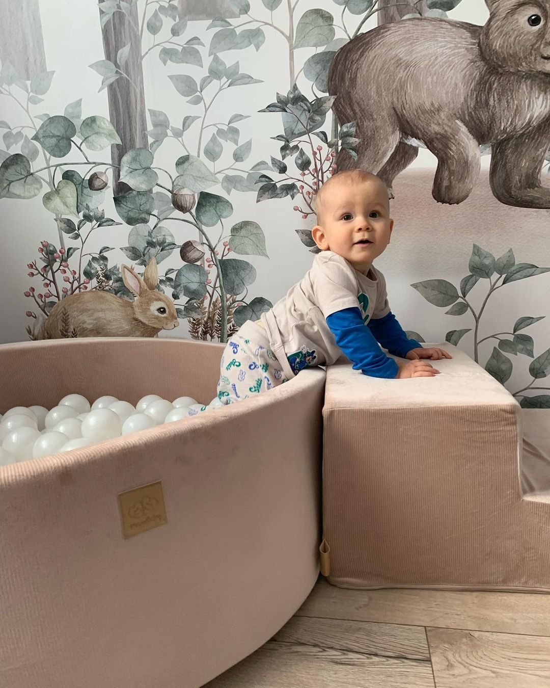 Fluwelen Ribstof Zand Kleur Speelset met Ronde Ballenbak