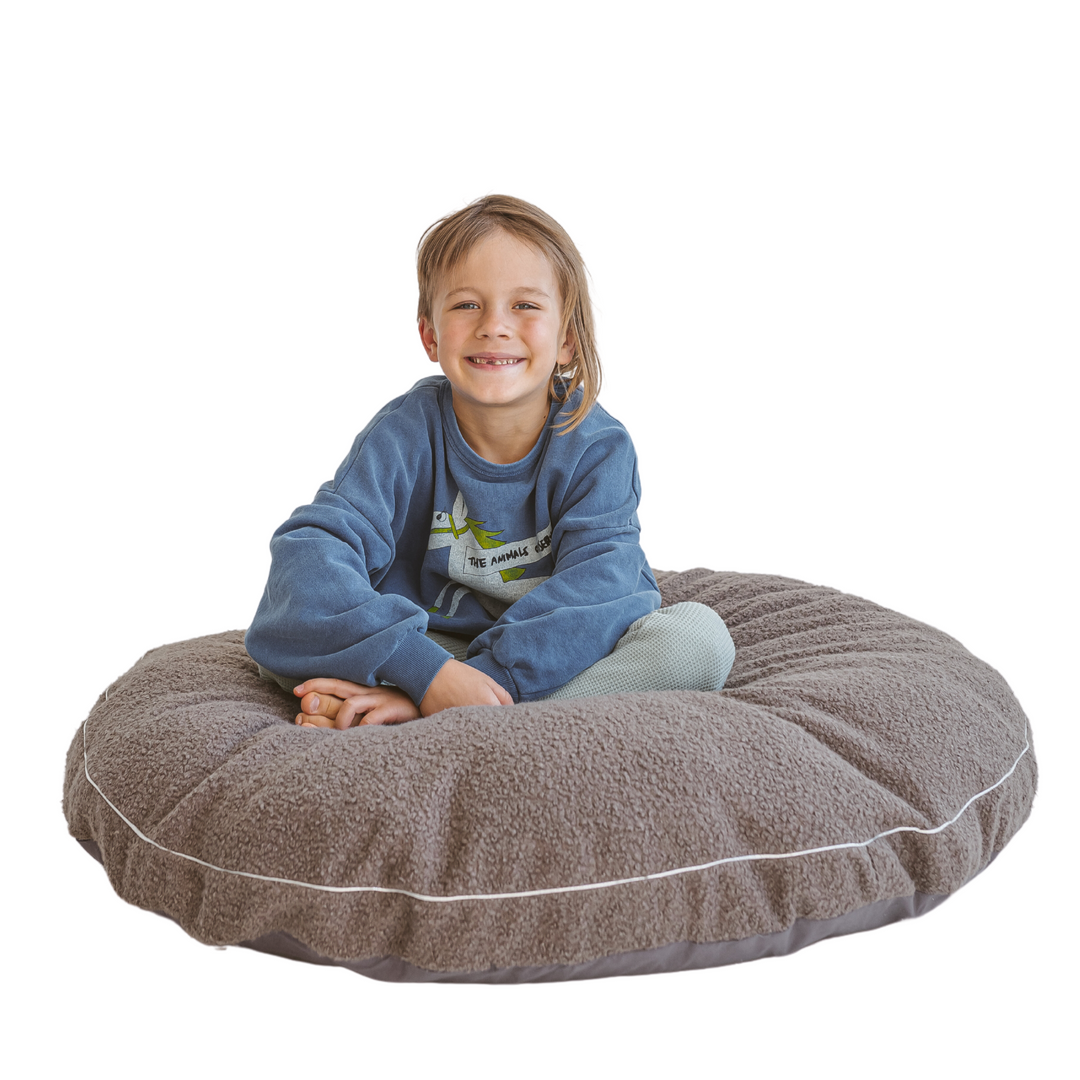 Coussin de sol pour enfants en tissu bouclé gris