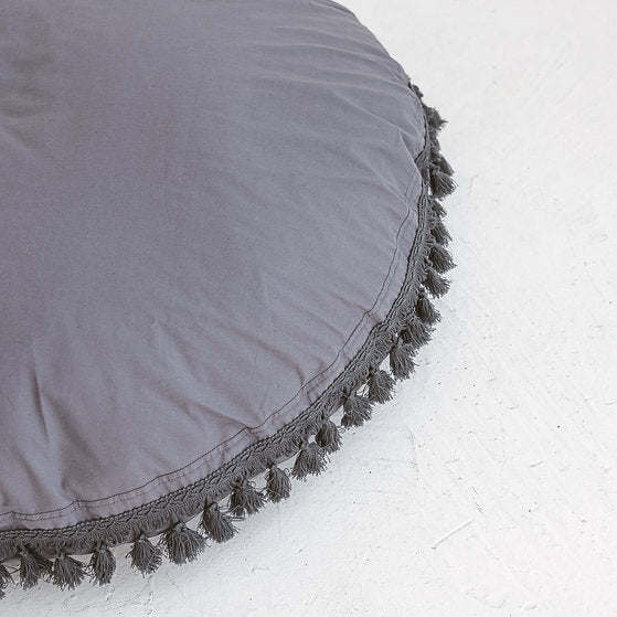 Large Floor Cushion with Tassels in Grey