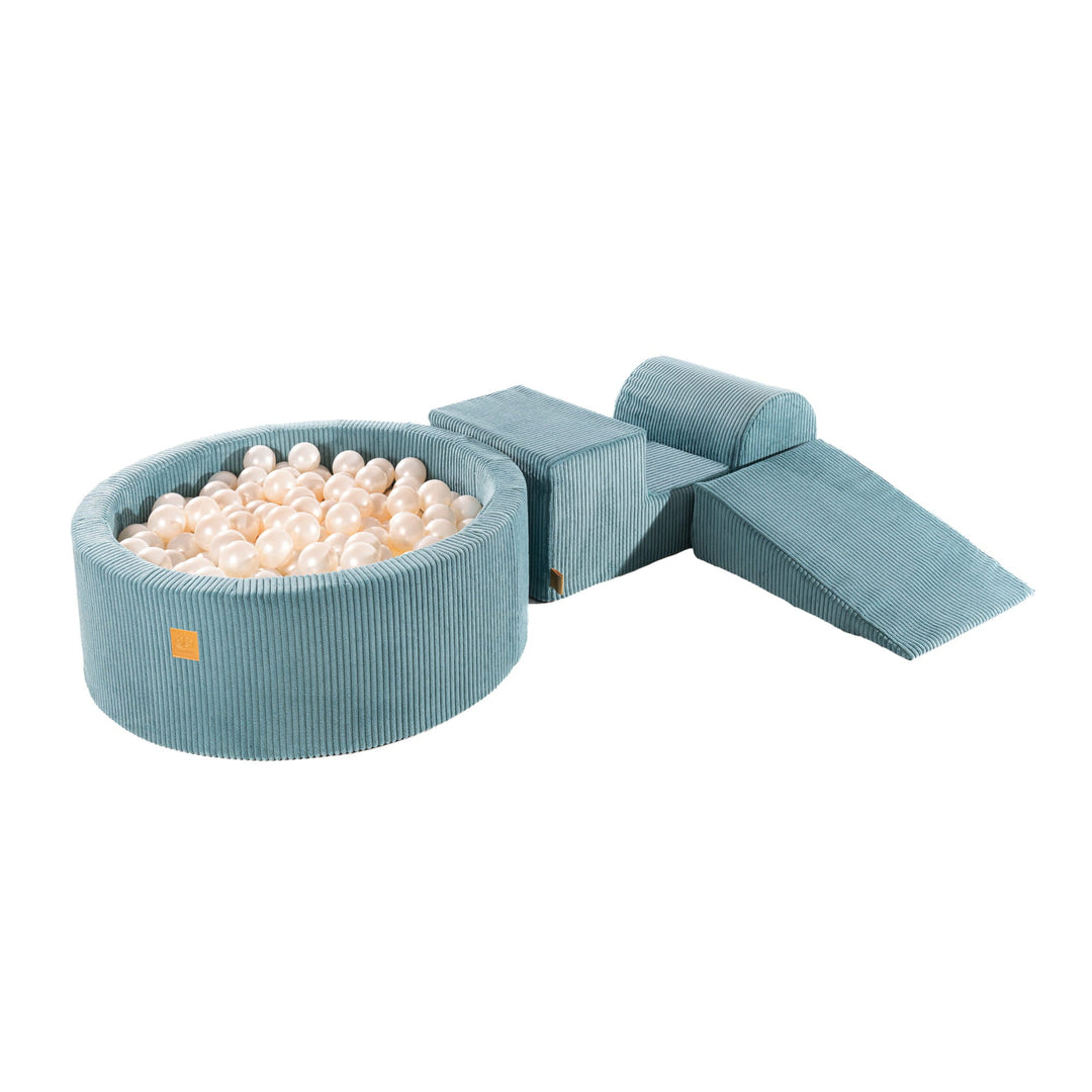 New Aesthetic Corduroy Turquoise Foam Play Set with Round Ball Pit