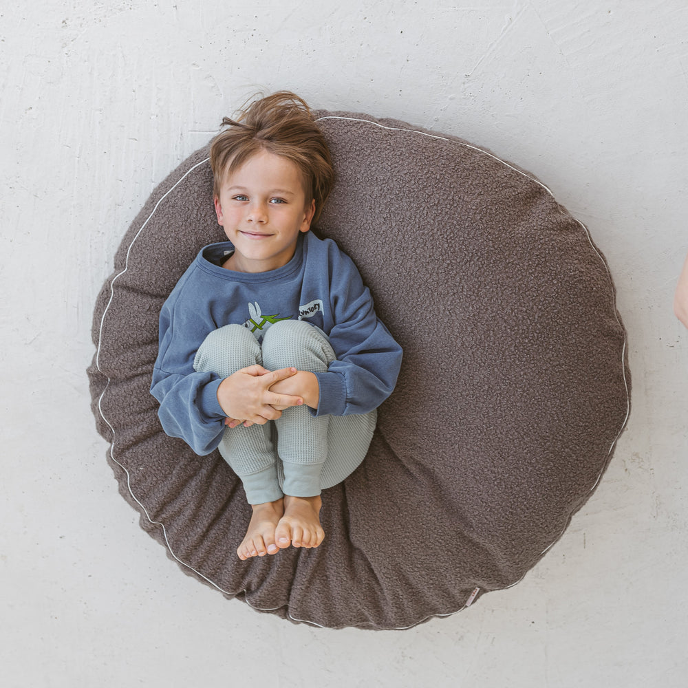 Boucle Fabric Kids Floor Cushion in Grey